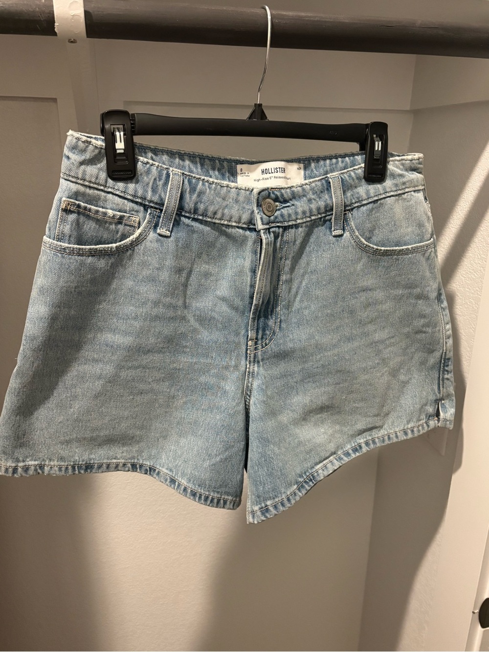 Hollister Women's Light Blue High-Rise Denim Shorts